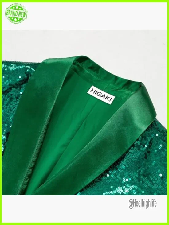 Sequin Blazer Slim Fit Long Sleeve Formal Jacket with Pockets - Picture 4 of 6